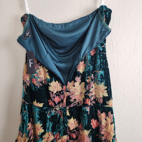 NWT Lulus Real Allure Emerald Green Burnout Velvet Floral Strapless Maxi Dress - Picture 14 of 15